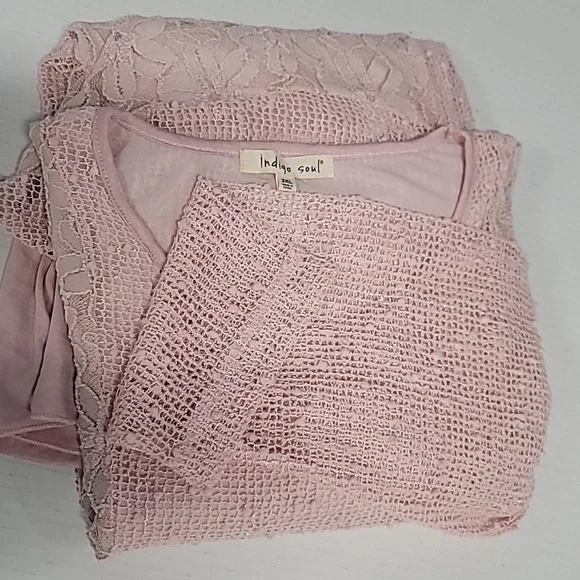 Indigo Soul Women's Lined Lace Layered Tunic 2XL Sequin Detail Long Sleeves Pink - Picture 9 of 10